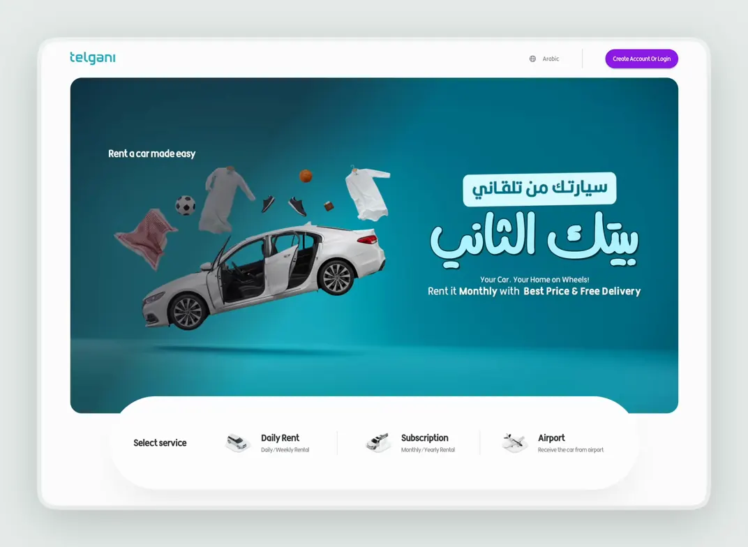 The Telgani landing page, opening on the booking search.